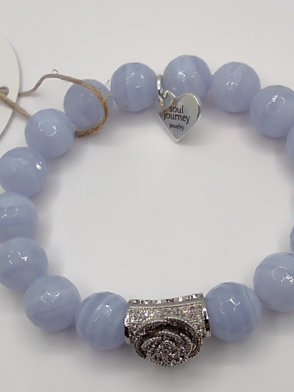 Blue Lace Agate-Chalcedony Stones Stretch Bracelet by "Soul Journey Jewelry"